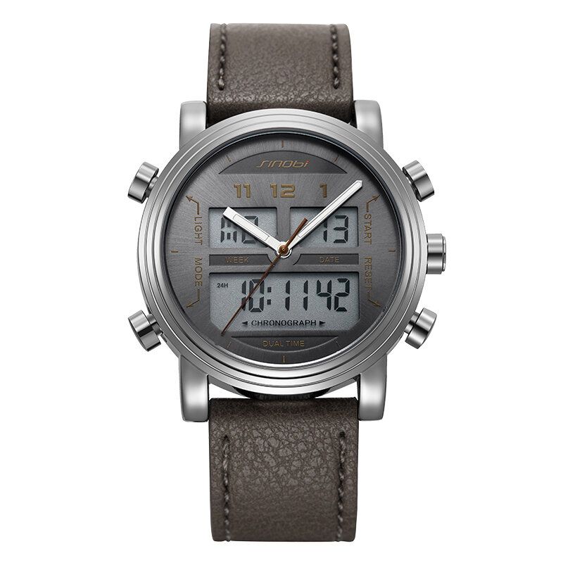 9824 Mode Lederen Band Lichtgevend Display Alarm Dual Display Digitaal Horloge