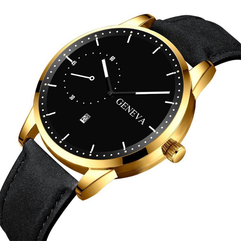 Khorasan Fashion Casual Met Kalender Wijzerplaat Pu Lederen Band Heren Quartz Horloge Polsbandje