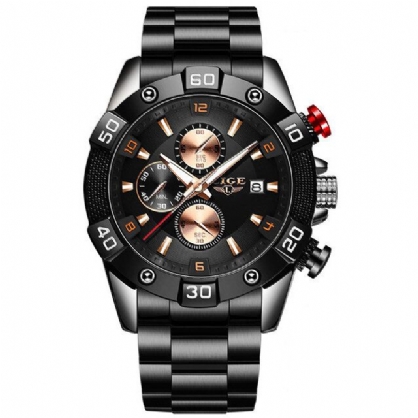 Luik 10025 Heren Metalen Behuizing Mode Lichtgevend Display 30 M Waterdicht Horloge Quartz Horloge