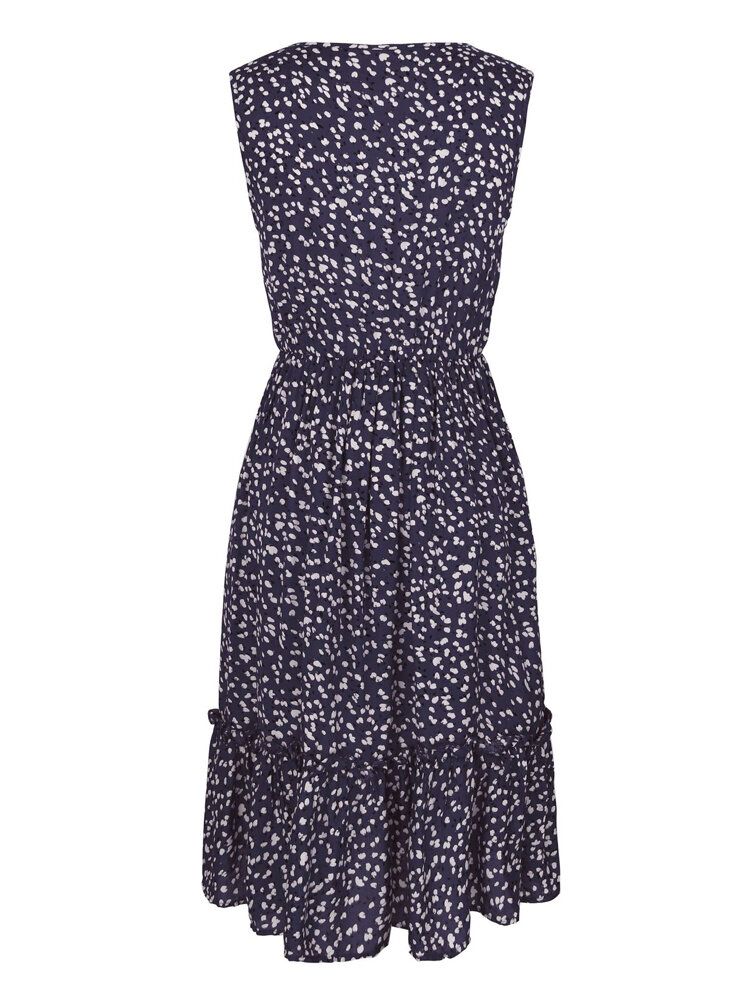 Casual Bohemen Bloemenprint V-hals Mouwloze Vakantie Midi-jurk