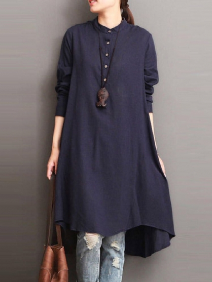 Dames Button-down Baggy Blouse Casual Losse Asymmetrische Overhemdjurk