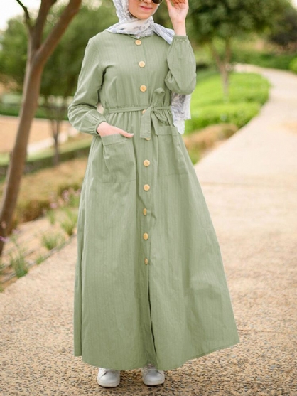 Dames Voorzakken Lace-up Halflange Kaftan Lengte Maxi Jurken