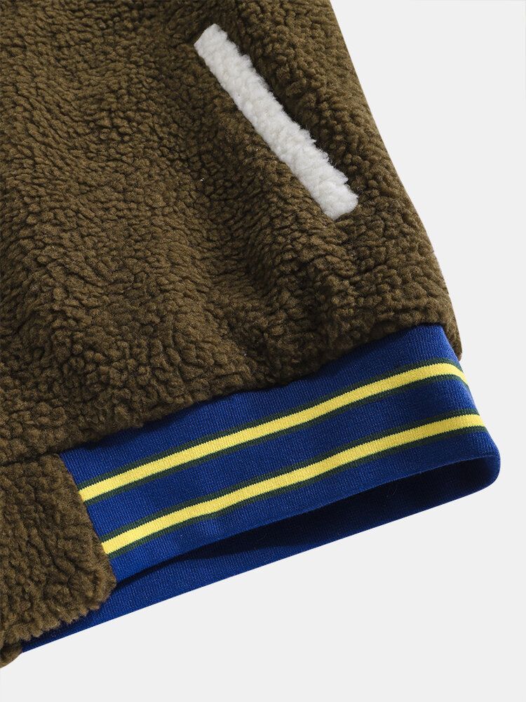Heren Cartoon Gepatchte Baseball Kraag Drukknoop Casual Fleece Jack