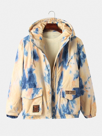 Heren Tie-dye Dubbele Klepzakken Rits Dikke Losse Capuchon Jas