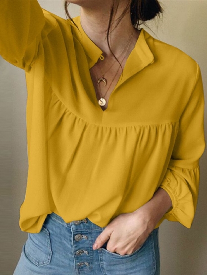 Pofmouw O-hals Elastische Manchetten Effen Kleur Dagelijkse Casual Blouse Voor Dames