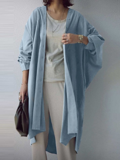 Retroblouse In Effen Kleur Met Zijzakken En Splitzoom Voor Dames