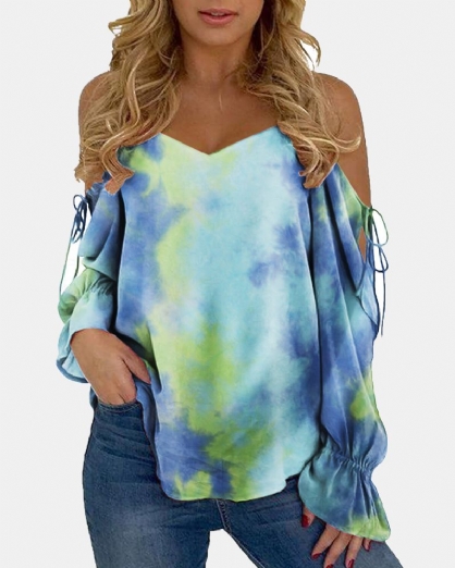 Tie-dye Print Off-shoulder Blouse Met Lange Mouwen Voor Dames