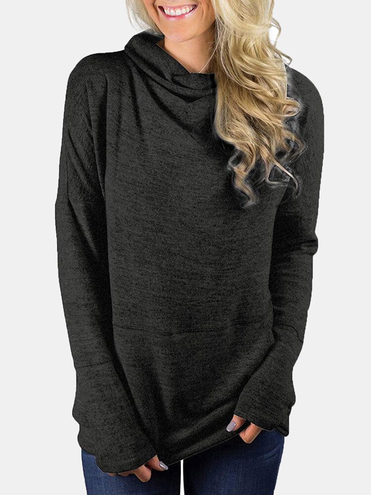 Dames Gebreide Hoge Hals Lange Mouw Casual Pullover Truien Met Zak