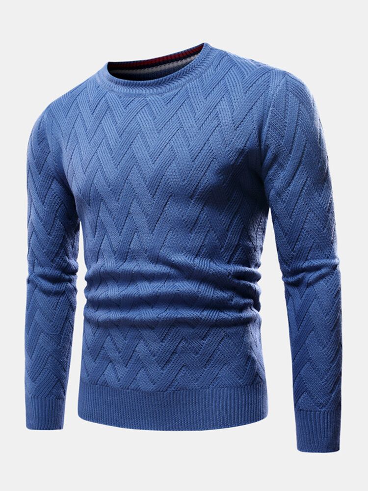 Heren Chevron Gebreide Effen Kleur Ronde Hals Slim Fit Casual Trui