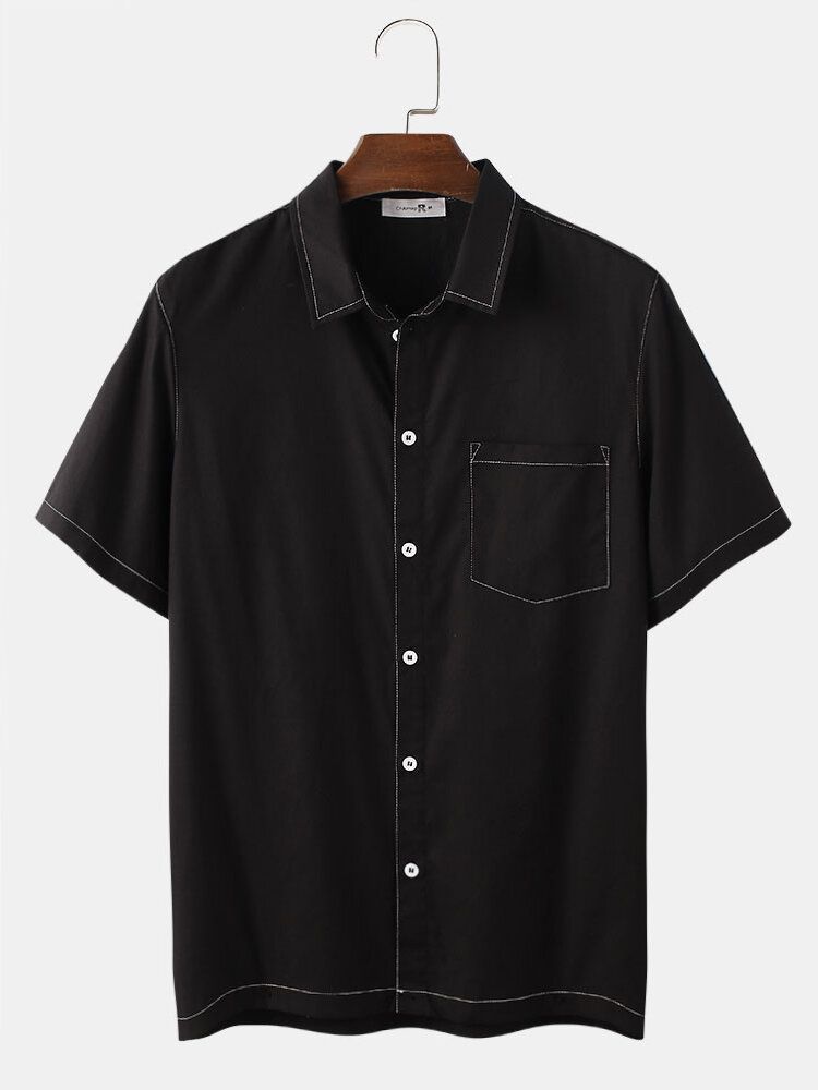 Heren 100% Katoen Effen Kleur Zak Casual Shirts