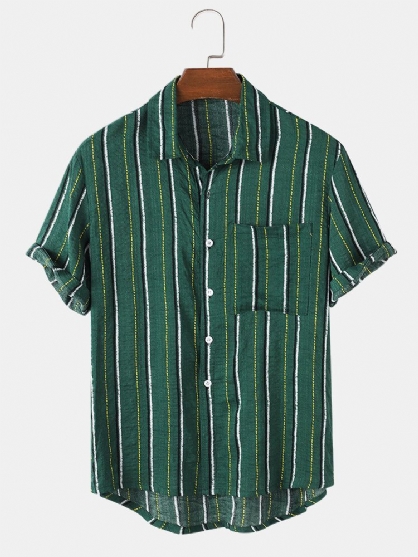 Vintage Ademende 100% Katoenen Casual Overhemden Met Korte Mouwen Voor Heren