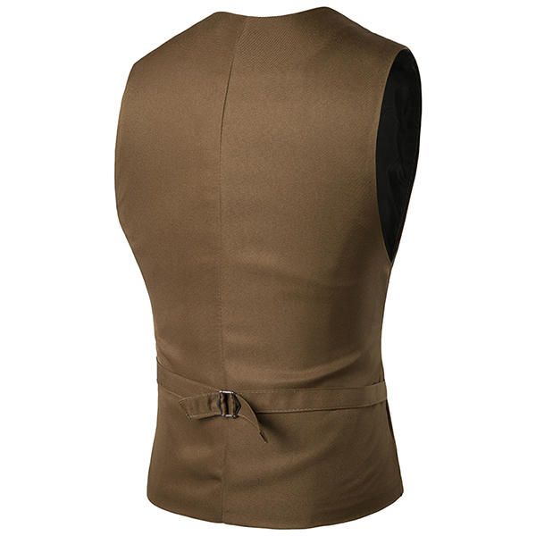 Heren Slim Fit Effen Kleur Vest Mode Drie Knopen Zakelijk Casual Vest 5 Kleuren