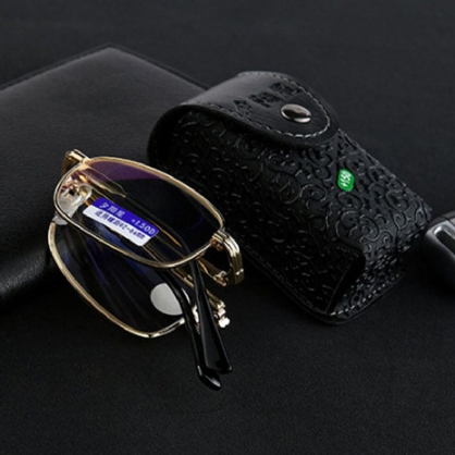 Mannen Draagbare Full Frame Opvouwbare Mode Hars Anti-blauw Leesbril Verziendheid Bril Verziend Bril Met Lederen Doos