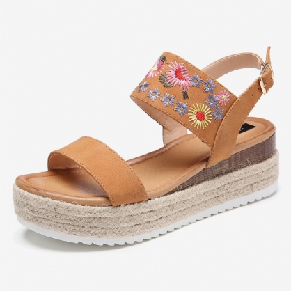 Dames Espadrilles Borduurwerk Bloemen Gesp Riem Slingback Platform Sandalen