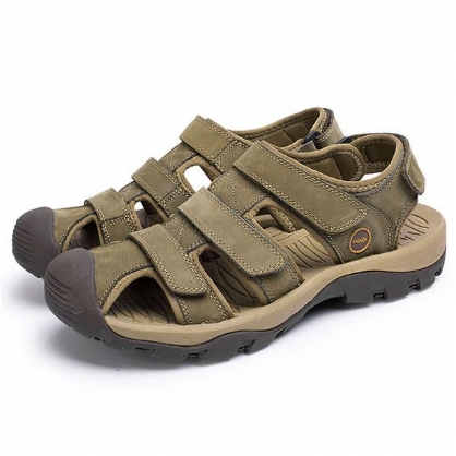 Heren Echt Lederen Outdoor Platte Strandsandalen