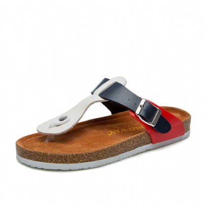 Vrouwen Comfy Soft Beach Teen Post Buckle Strap Slide Platte Teenslippers Kurk Sandalen
