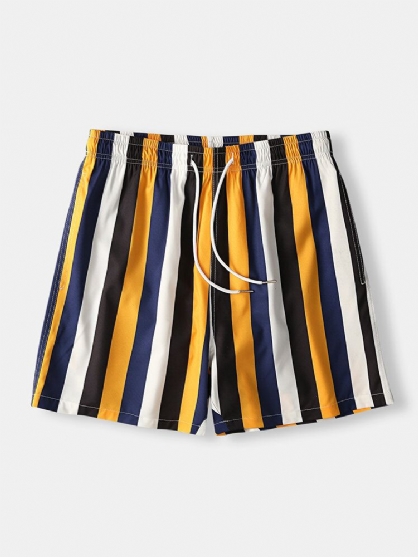 Heren Kleurrijke Gestreepte Shorts Sneldrogende Mesh Voering Halflange Strand Vakantie Zwembroek Shorts
