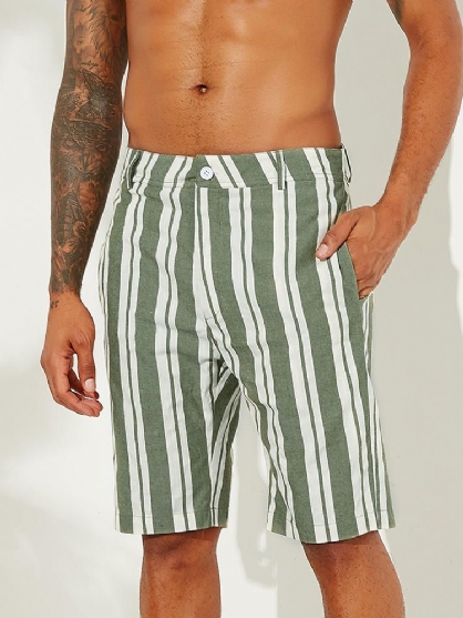 Heren Sumemr Strandstreep Ademende Casual Shorts Met Grote Zakken