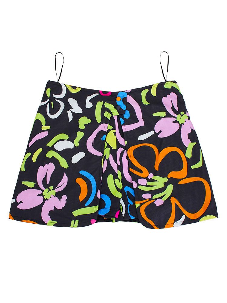 Mode Dames Bloemenprint Hoge Taille Dubbele Knoop Shorts Broek