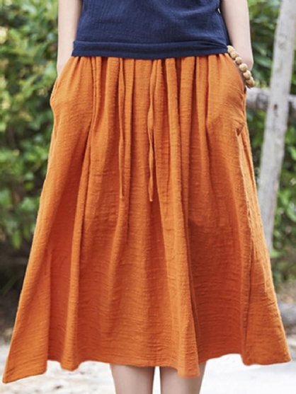 Dames Casual Effen Kleur Katoen Linnen Rokken