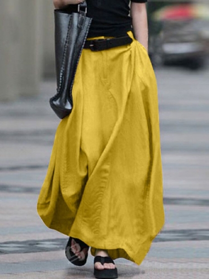 Dames Katoen Hoge Elastische Taille Zijvak Rits Effen Casual Rokken