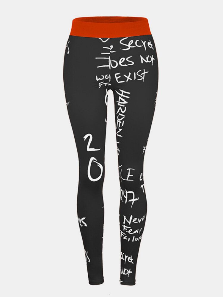 Letters Print Hit Lift Yoga Bodycon Sportlegging Voor Dames