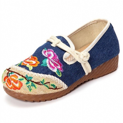Bloem Chinese Geborduurde Casual Platte Schoenen Met Ronde Neus