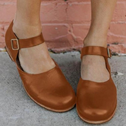 Dames Retro Effen Kleur Comfortabele Gesp Riem Mary Jane Flats
