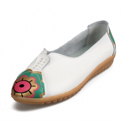 Sun Eye Flower Pattern Soft Lederen Instappers Lazy Driving Platte Loafers