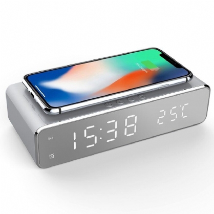Usb Digitale Led Bureau Wekker Met Thermometer Draadloze Oplader Voor Samsung Huawei