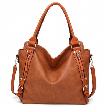Dames Vintage Tote Schoudertas Handtas Met Grote Capaciteit Met Kaartvakken Met Rits Vooraan