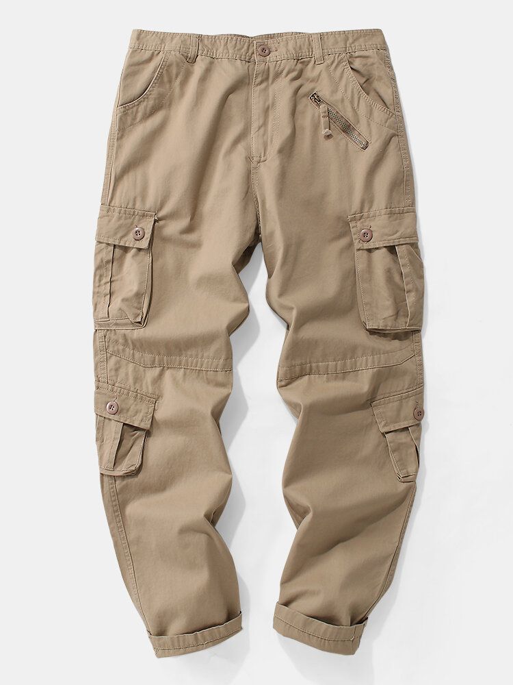 Casual Herenbroek Met Meerdere Zakken 100% Katoenen Cargobroek