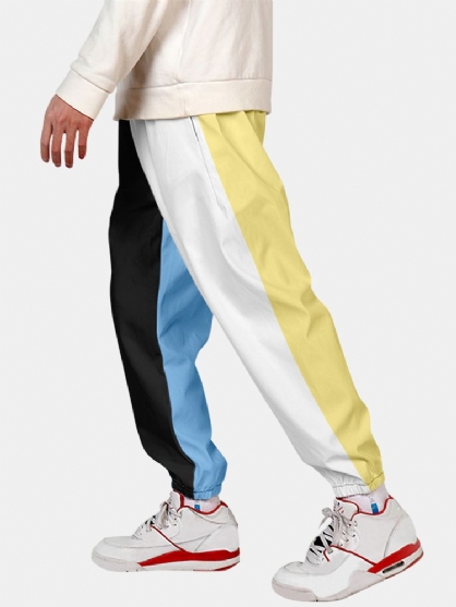 Heren Contrast Kleur Ontspannen Pasvorm Trekkoord Manchetten Joggingbroek