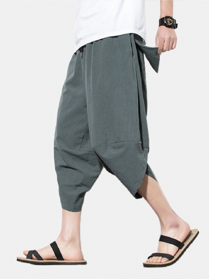 Heren Effen Kleur Korte Stijl Casual Losse Taille Harembroek Met Trekkoord