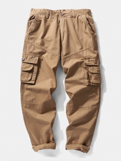Heren Utility 100% Katoen Effen Kleur Casual Cargo Broek Met Rits Fly
