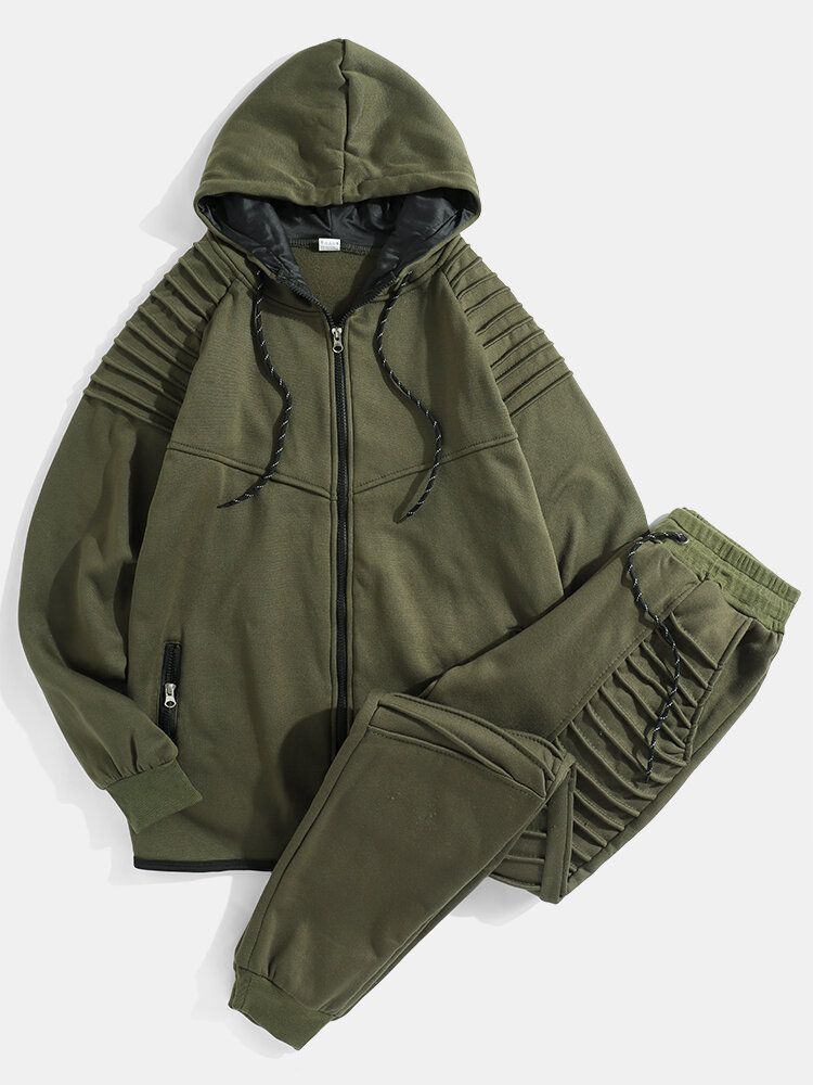 Katoenen Herensweatshirt Met Rits Aan De Voorkant En Joggingbroek Effen Tweedelige Outfits