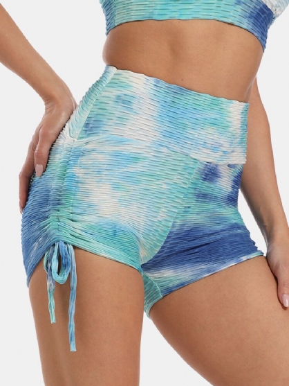 Dames Tie Dye Jacquard Side Drawstring Yoga Soprt Hoge Taille Shorts