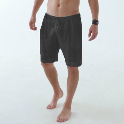 Heren Katoenen Casual Strandshorts Voor Thuis In Effen Kleur