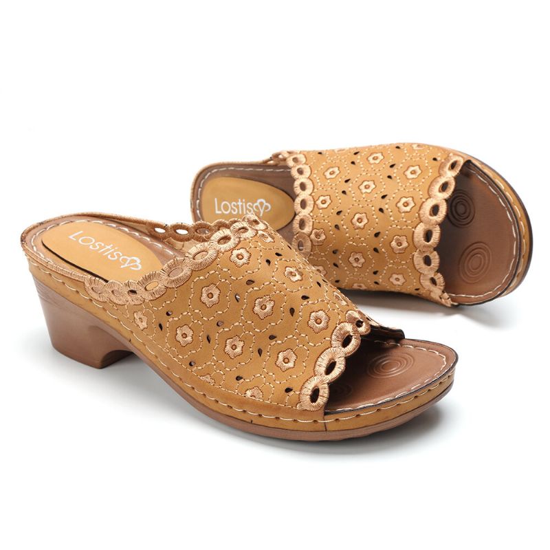 Bloem Geborduurde Peeptoe Sandalen Met Hak