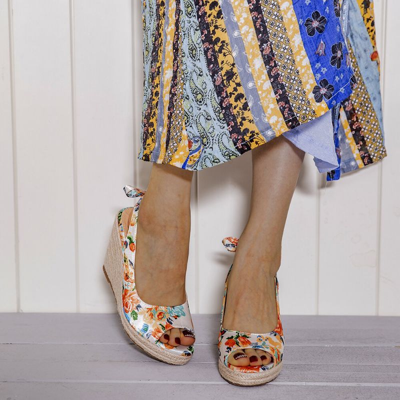 Dames Afdrukken Decor Comfortabele Draagbare Peep Toe Casual Wedges Sandalen