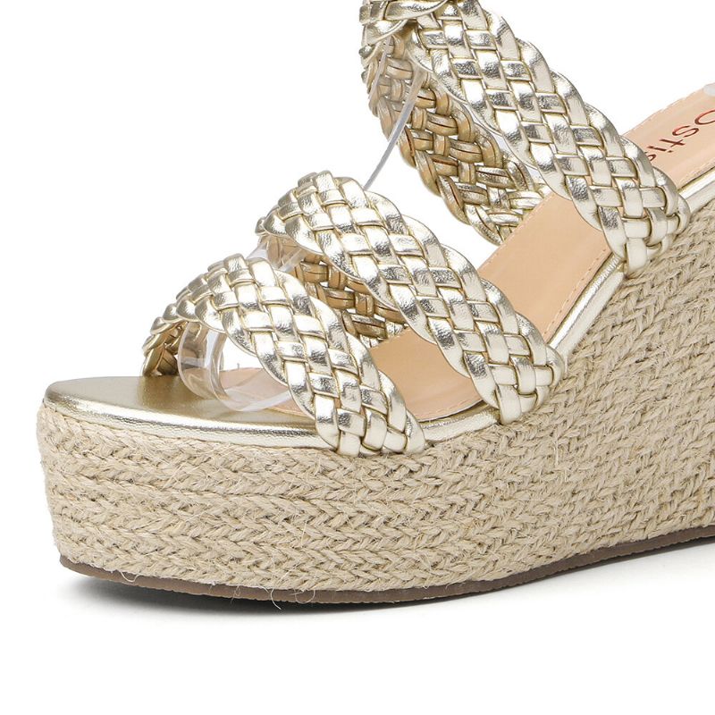 Dames Espadrille Slingback Platform Sandalen Met Gevlochten Riem