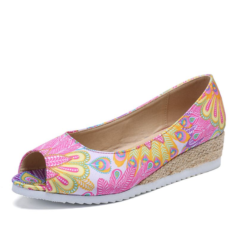 Damesespadrille Comfy Wedge Peep Toe Slip On Platforms