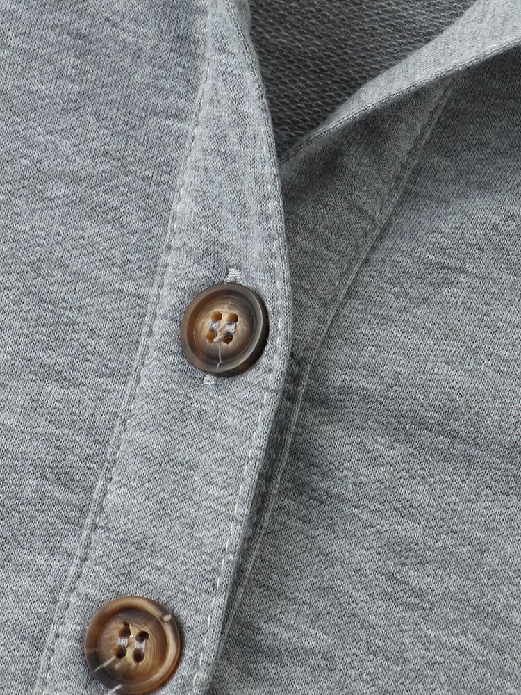 Dames Effen Kleur Half Button Front Drop Shoulder Hoodie