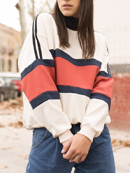 Dames Patchwork Kleur Hoge Hals Trui Sweatshirts Met Lange Mouwen