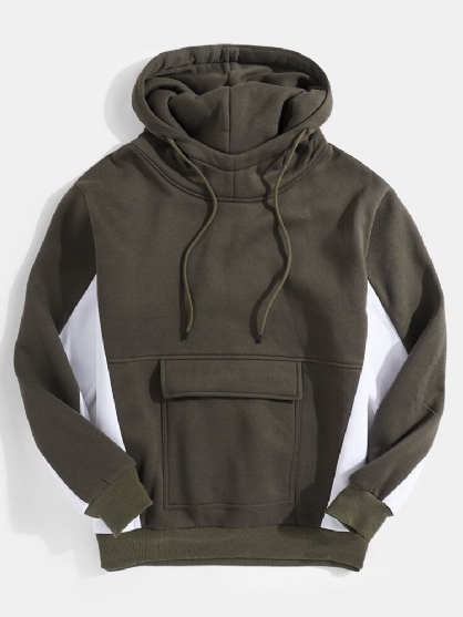 Heren Contrast Patchwork Casual Hoodies Met Trekkoord En Klepzak