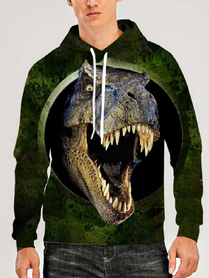 Heren Designer 3d Dinosaur Animal Print Leisure Trekkoord Hoodie