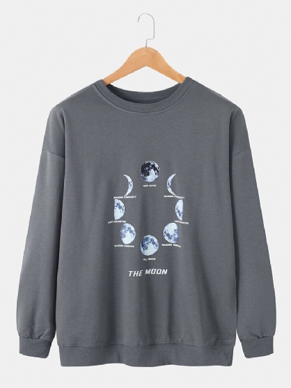 Heren Katoenen Lunar Eclipse Print Drop Shoulder Casual Pullover Sweatshirts