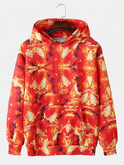 Heren Kleurrijke Hoodies Met Geometrische Print En Lange Mouwen En Zak Long