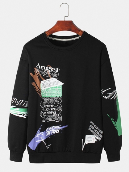 Heren Letter Print Drop Shoulder Pullover Ronde Hals Eenvoudige Sweatshirts