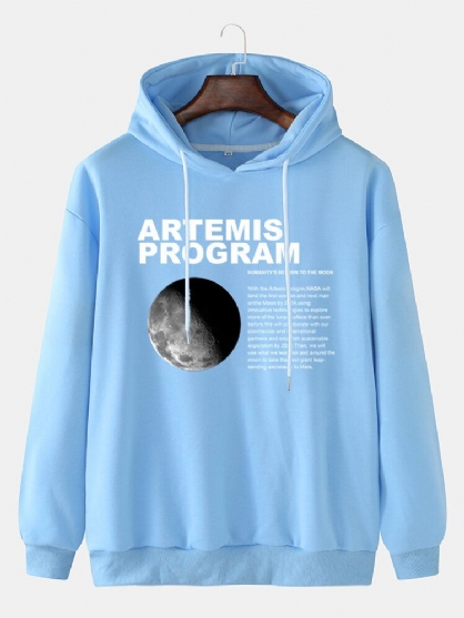 Heren Maan Grafische Letterprint Eenvoudige Casual Hoodies Met Lange Mouwen